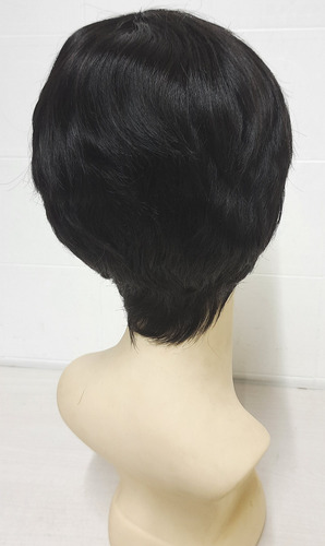 Peruca Curta Corte Moderno Pixie Cabelo 100% Humano Tamanho Da Base M Tonalidade Castanho Escuro