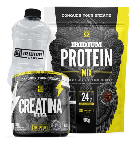 Kit Whey Protein Mix + Creatina Fuel 300g + Galão 950ml Sabor Chocolate