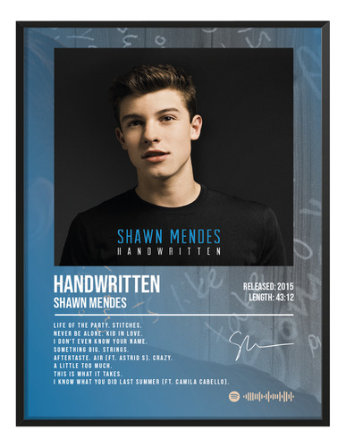 Poster Shawn Mendes Handwritten Music Firma 80x40