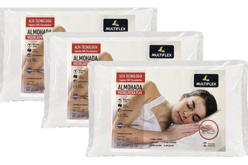 Almohada Multiflex Viscoelástica Plus Pack 3 Unidades Color Blanco