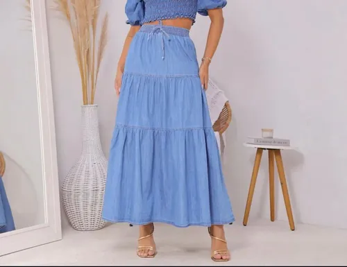 comprar Saia Longa Jeans 3 Marias Com Elástico Na Cintura Premium