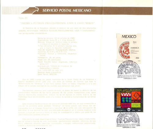 Carnet Primer Día Serie América Pueblos Precolombinos 1989