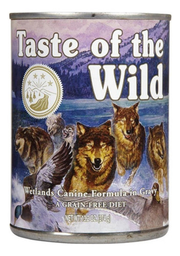 Alimento Taste of the Wild Wetlands Canine para perro adulto todos los tamaños sabor pato asado en lata de 374g