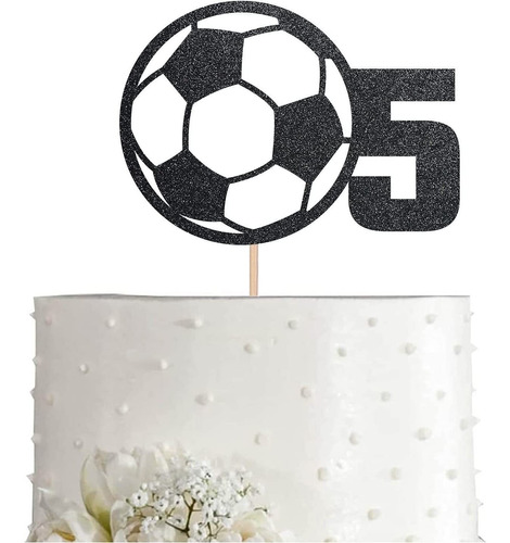 Soccer 5th Birthday Cake Topper Black Glitter Sport Boy Girl