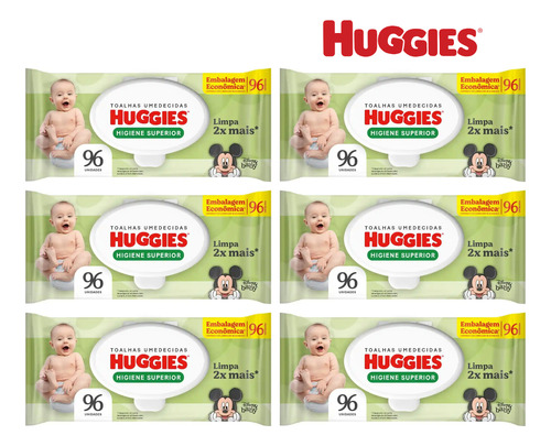 Kit 6 Toalhas Umedecidas Huggies Higiene Superior 288 Uni