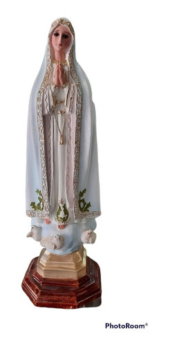 Virgen De Fátima De 38 Cm De Resina Ojos De Cristal