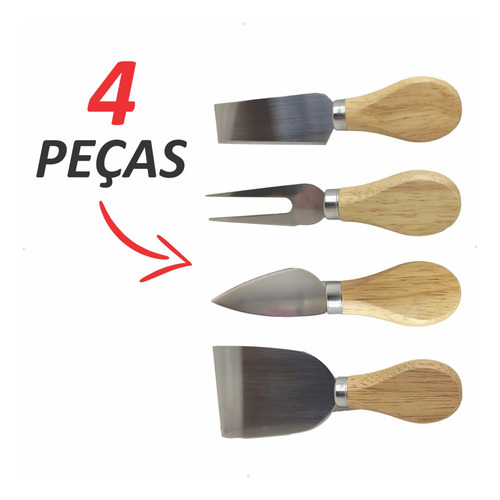 Facas Para Queijos E Frios Aço Inox Com Cabo Madeira 4 Peças