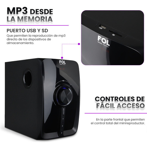 Minicomponente Fol Fs-p240: Sonido Potente Claro Bluetooth Negro 32 W