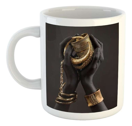 Taza Ceramica Oro Manos Con Joyas Moderno Decoracion M2