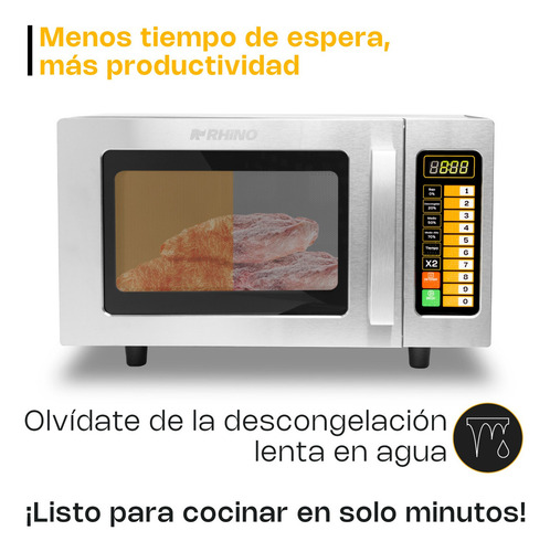 Microondas Industrial Digital Rhino Homic-09d 1000w 0.9 Ft Inoxidable 5 Niveles Potencia Descongelar Certificado Nom Panel Braille