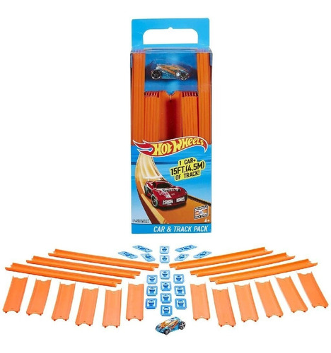 Hot Wheels - Constructor De Vías Rectas Con Coche Color Naranja