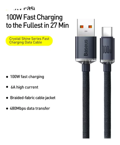 Cable Usb-a A Usb Tipo C 100w 1.2 Mts Carga Rapida Baseus