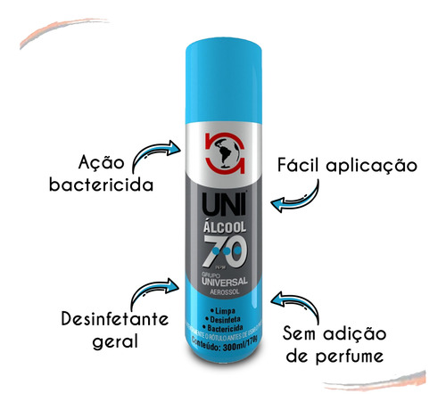 Álcool 70% Aerossol Spray Higienizador Inpm Uni1000 300 Ml