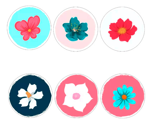 100 Stickers 5x5 Cm Emprendimiento Flores Color Troquelados
