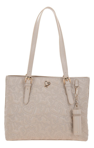 Bolsa Tote Gorett Shantal Gs25083-e Color Beige Correa De Hombro Beige Diseño De La Tela Corazones