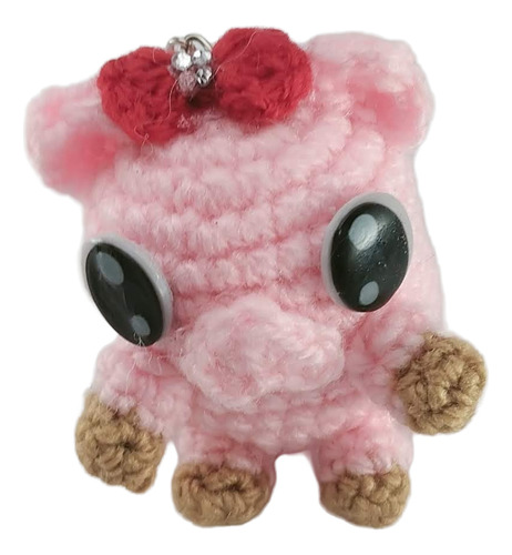 Amigurumi Cerditos Crochet 7cm Llavero Moño Rojo