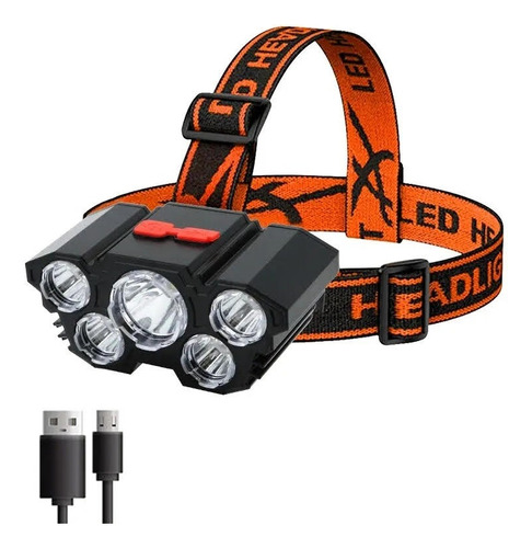 Linterna Frontal 5 Led Recargable Usb Foco Impermeable