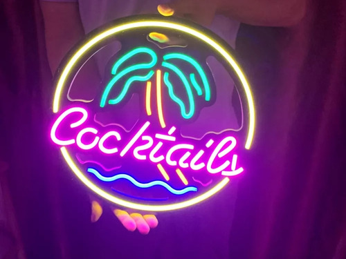 Letrero Neon Led Cocktail Palmera Cerveza Pub Club