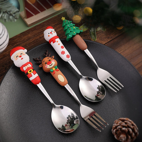 Set De Cubiertos Navideños Brillantes, Acero Inoxidable
