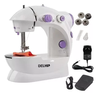 Maquina De Coser Mini Recta Delhi 220v Portable Blanca Color Blanco