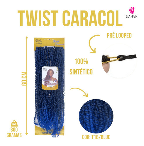 Cabelo Caracol Twist Torcido Para Transição Capilar + Agulha Cor Preto Com Californiana Azul T1B-BLUE