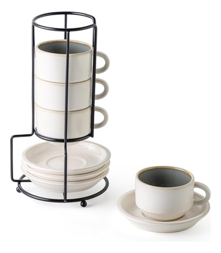 Jiemei Home Tazas De Café Apilables De Porcelana Con Platill