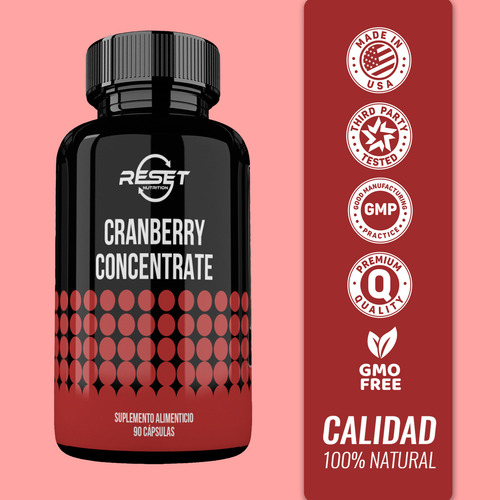 Reset Nutrition® Cranberry Concentrate 90 Cápsulas | Concentrado De Arándano Suplemento Alimenticio para Salud Urinaria, Antioxidante y Apoyo Inmunológico.