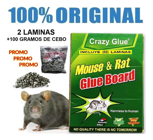 Combo Trampa Mata Ratones Ratas 2 Laminas + 100 Gramos Cebo