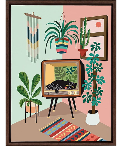 Kate And Laurel Sylvie Tv Cat Bed Framed Canvas By Rachel Le