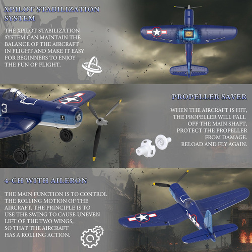 Avión Rc F4u Corsair 4 Canales Con Control Remoto Y Xpilot Color