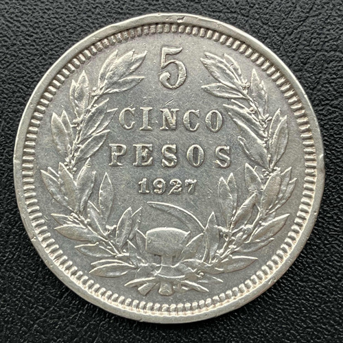 Moeda 5 Pesos 1927 - Prata - Chile (Usado)