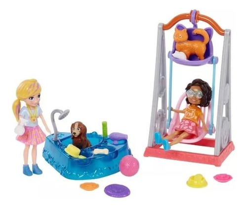 Polly Pocket Columpio De Mascotas Con 2 Muñecas Y Accesorios