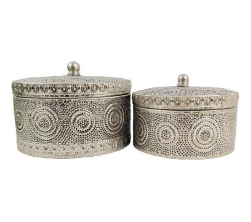 Pote Potiche Prata Em Metal Redondo 14/12cm Kit 2pc