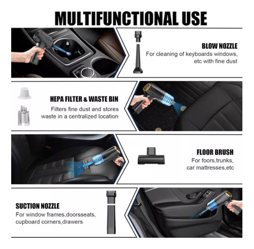 Aspiradora De Mano Portátil Para Hogar Y Automóvil 10000pa Color Negro