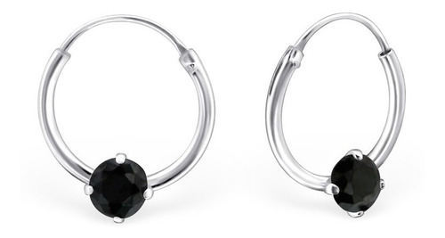 Aros De Plata 925, Argollas 12 Mm Circón Onix Mujer Hombre 