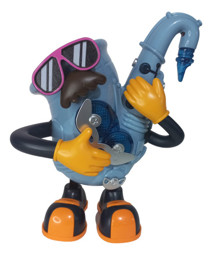 Brinquedo Robô Eletrônico Saxofone Guitarra Dança Musical Cor Robô Sax Azul Personagem Mr Sax