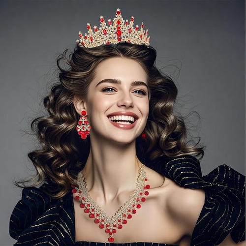 Tocado Novia Tiara Corona Mujer Xv Años Collar Y Aretes 3pcs