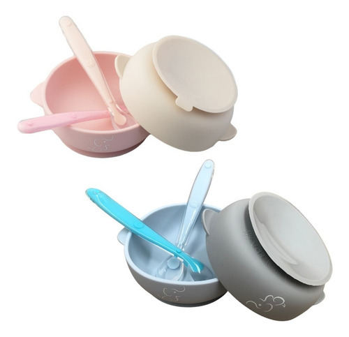 Set De 4 Platos De Silicón Y 4 Cucharas Multicolor  Papubaby Color Mix- GA-BR Bowl con succion