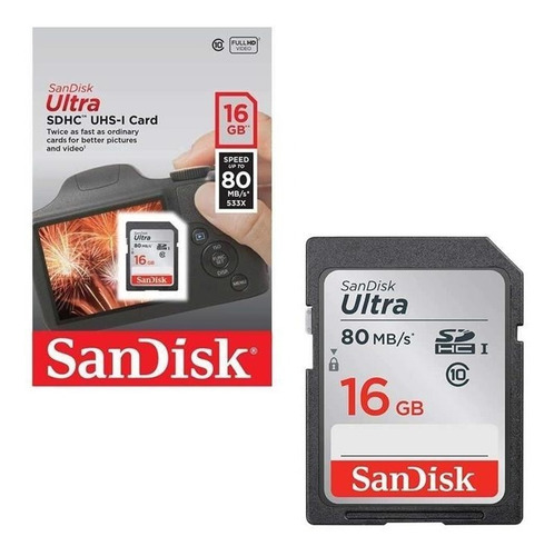 Cartão De Memória 16gb Sdhc Ultra 80mbs Classe 10 Sandisk Original Lacrado