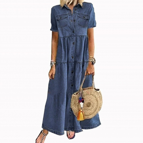 Vestido Vaquero Manga Corta Con Botones Sueltos Para Mujer | Meses sin intereses Vestido Vaquero Manga Corta Con Botones Sueltos Para Mujer | Meses sin intereses