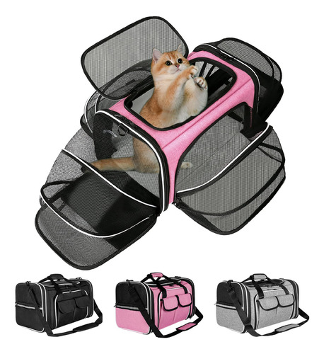Transportador Para Mascotas Rosa Con 4 Puertas Ventiladas