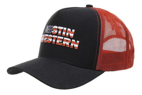 Boné Austin Western Snapback Em Tela Preto E Vermelho