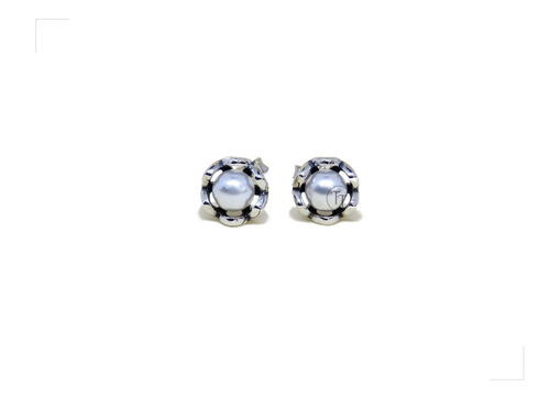 Aretes Perla Blanca Natural Plata Esterlina 925 8.1 Mm Flor