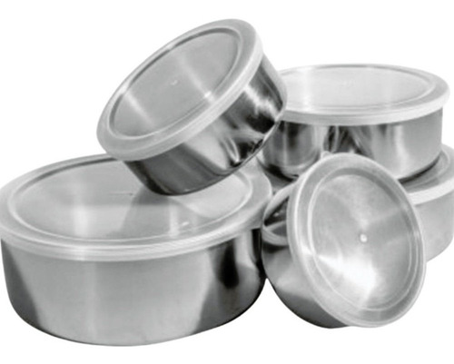 Conjunto De Potes Para Alimentos Inox Com Tampa Jogo 5 Peças
