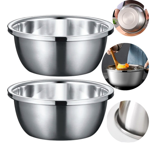 6 Bowl Tigela Bacia Europa Saladeira Com Borda Inox 28 Cm Cor Prateado