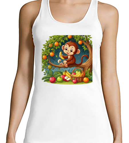 Musculosa Mujer Mono Recolecta Frutas Dibujo Monkey M1