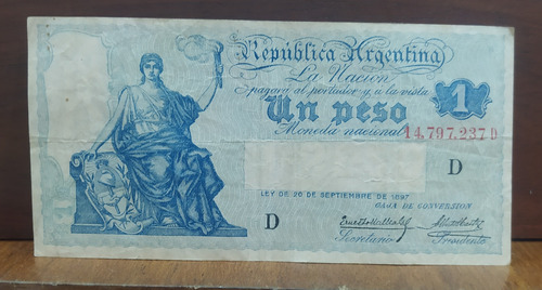 Antiguo Billete 1 Peso Caja De Conversión Bottero 1556