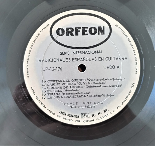 David Moreno Lp Tradicionales Españolas En Guitarra (Usado)