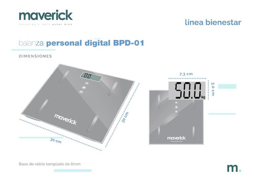 Imagen 3 de 6 de Balanza Personal Maverick Grasa Corporal Bpd01