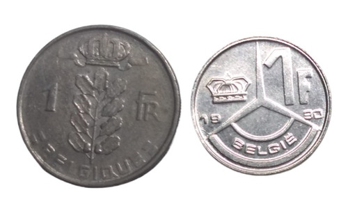  Monedas Bélgica 1 Franco 2 Piezas Año's 70s Y 80s Envío $60